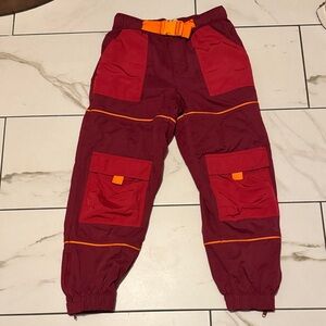 Urban Outfitters Maroon & Red Cargo “outdoor pants” with Orange Accents